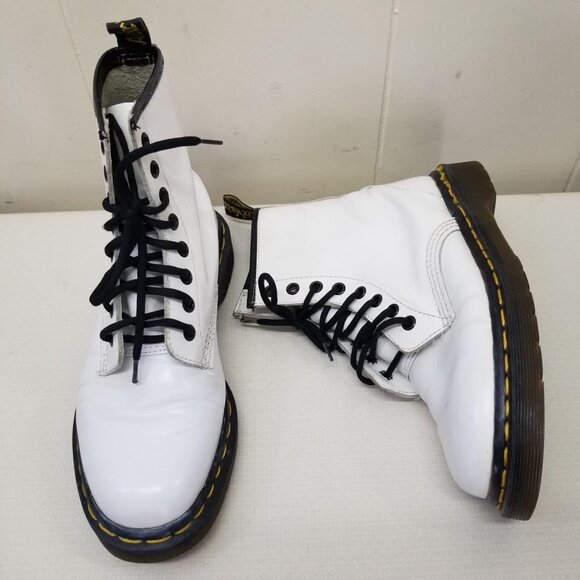 Doc Dr Marten UK5 White Chunky Boots Lace Up Lug Sole MIE High Tops US7 - Picture 2 of 13